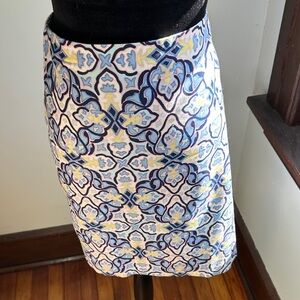 Talbots Blue and Yellow Patterned Pencil Skirt